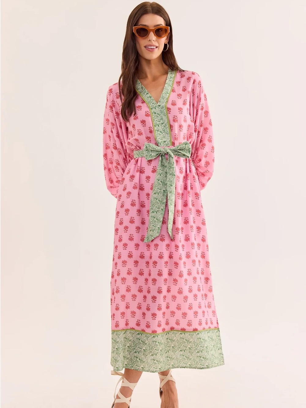 NWT Avara Tessa Pink Printed Tie Waist Midi Dress - extra small